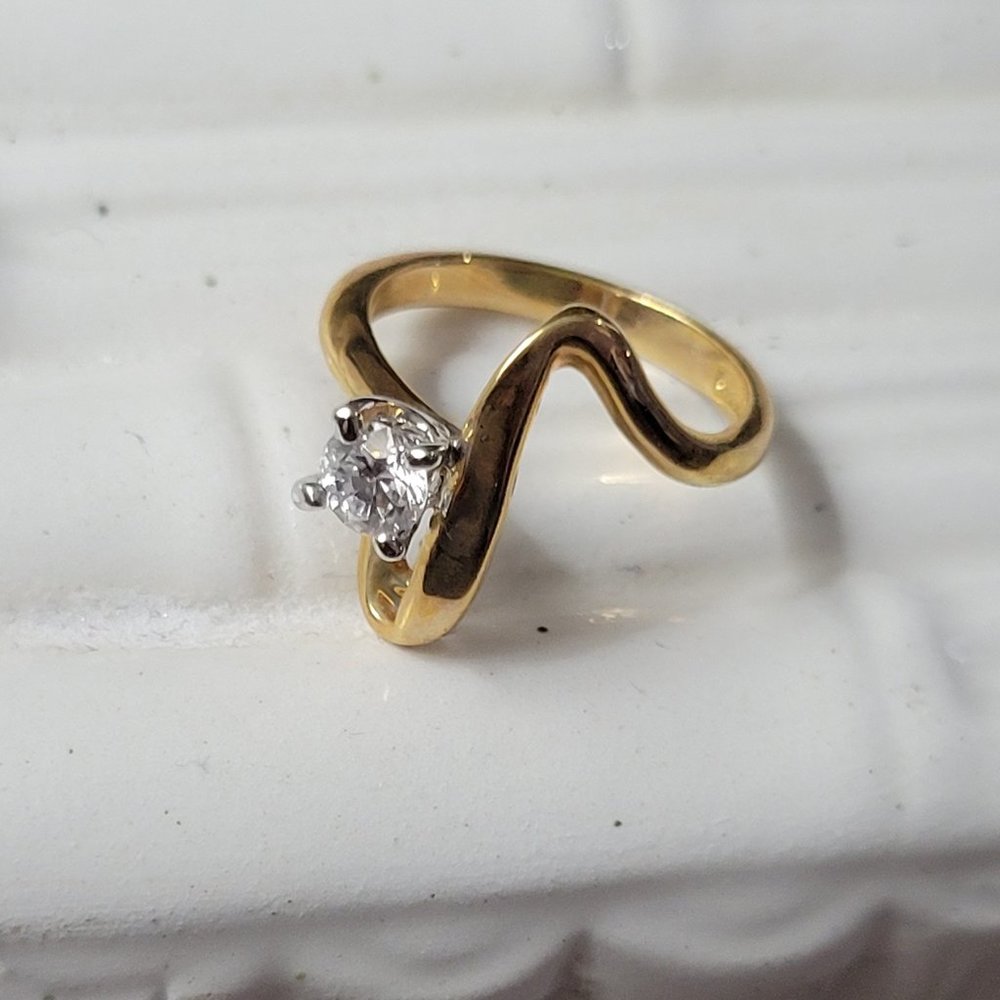 Impressionist French Design Art Ring 1/2 ct Cz 18k HGE Over Sterling RSC